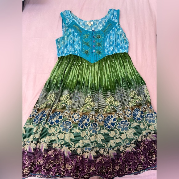 Fairycore Green and Blue Midi Dress - Picture 1 of 5